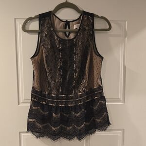 LOFT Lace Tank Top - Black and Tan